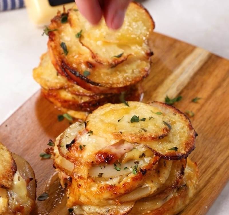 Ham and Potato Stacks with Gouda Parmesan