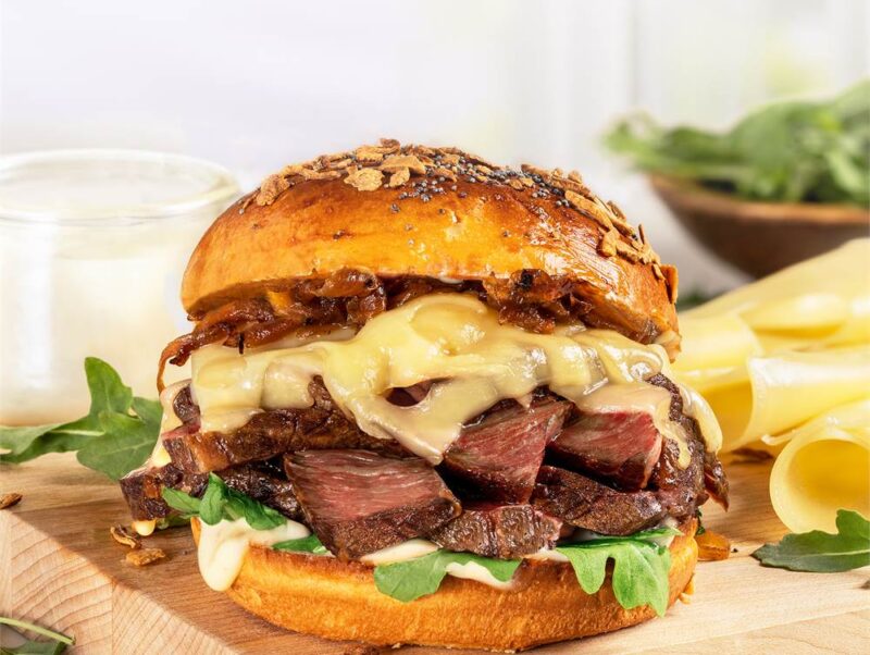 Sizzling Steak & Swiss Sandwich with Caramelized Onions