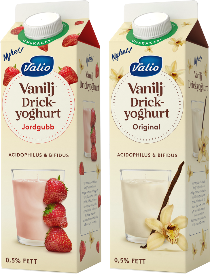 Vanilj och Jordgubb Drickyoghurt. Vanilj och Jordgubb Drickyoghurt