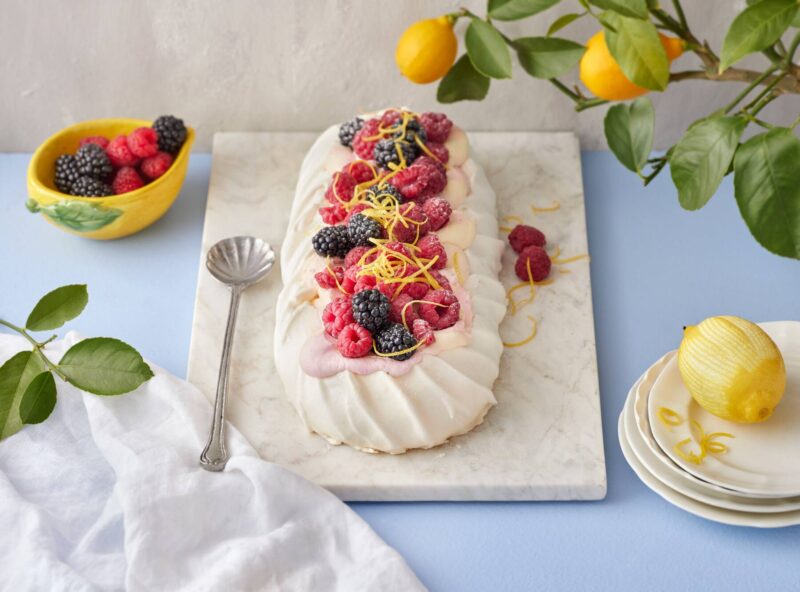 Citron- och hallonpavlova