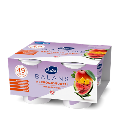 Valio Balans kerrosjogurtti 4x125 g mango-meloni rasvaton laktoositon