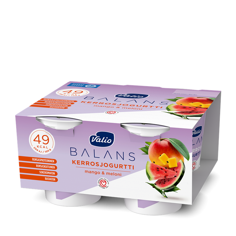 Valio Balans kerrosjogurtti 4x125 g mango-meloni rasvaton laktoositon